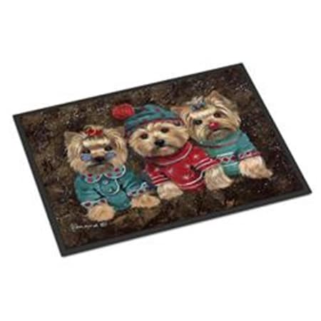 Carolines Treasures 24 x 36 in. Yorkshire Terrier Yorkie Christmas Elves Indoor or Outdoor Mat PPP3291JMAT